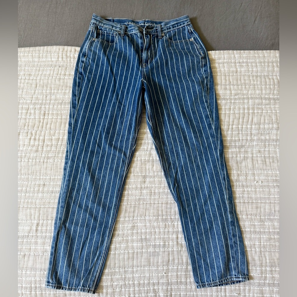 American Eagle Outfitters Blue and White Striped Straight Leg Jeans